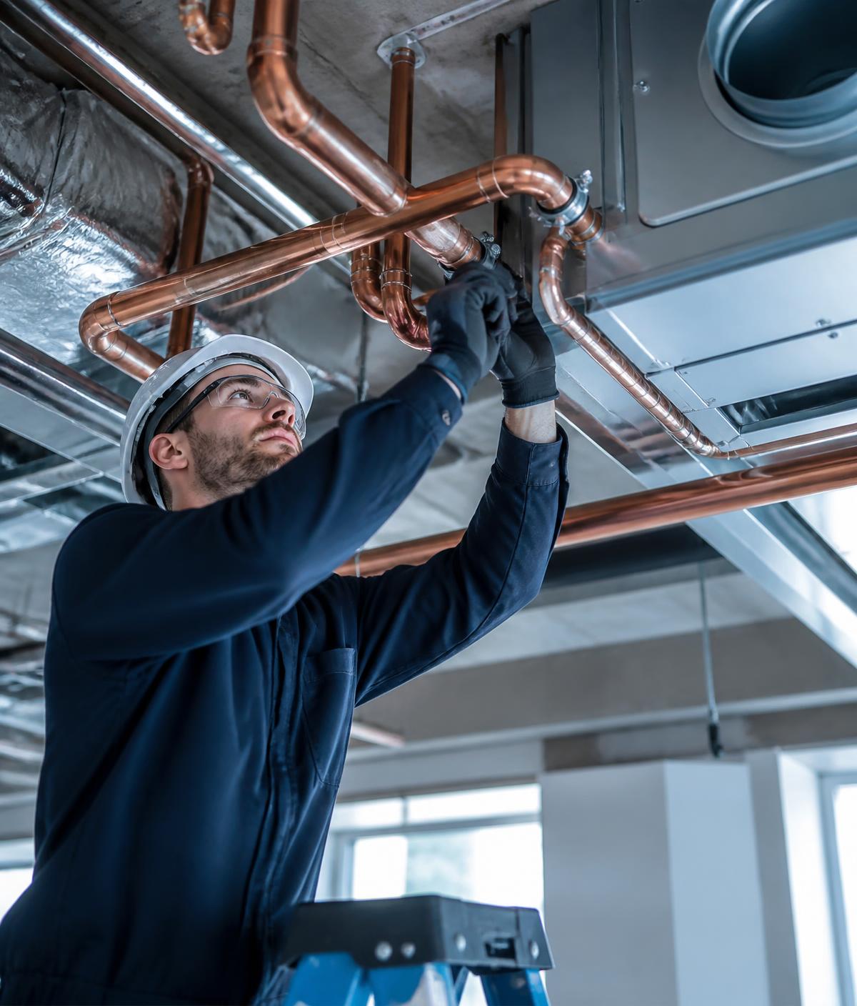 Monter AG Instalco wykonujący instalację miedzianą i wentylacyjną